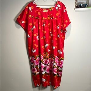 Ui Maika Vintage 60s Red Hawaiian Maxi Sundress 100% cotton